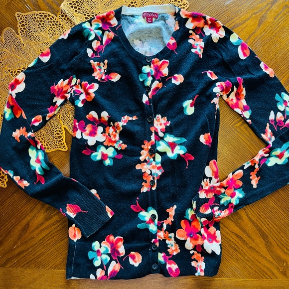 Merona Black Floral Cardigan - Size S - Picture 2 of 6